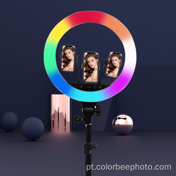 Luz de anel selfie led regulável RGB de 18 polegadas